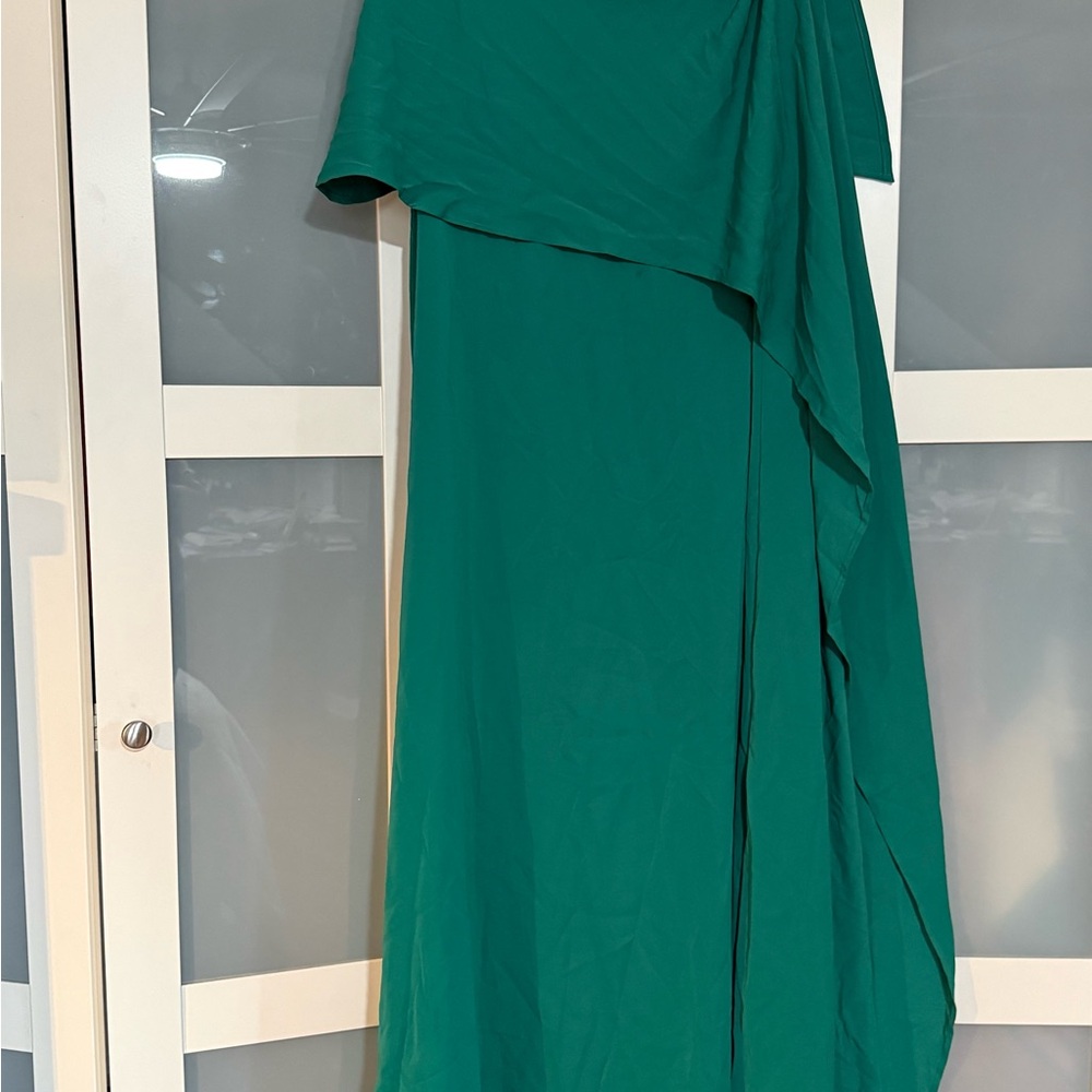 Elegant One-Shoulder Teal Green Draped Evening Dress - Picture 5 of 6